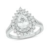 Thumbnail Image 1 of Pear-Shaped White Lab-Created Sapphire and 1/5 CT. T.W. Diamond Double Sunburst Frame Ring in 10K White Gold