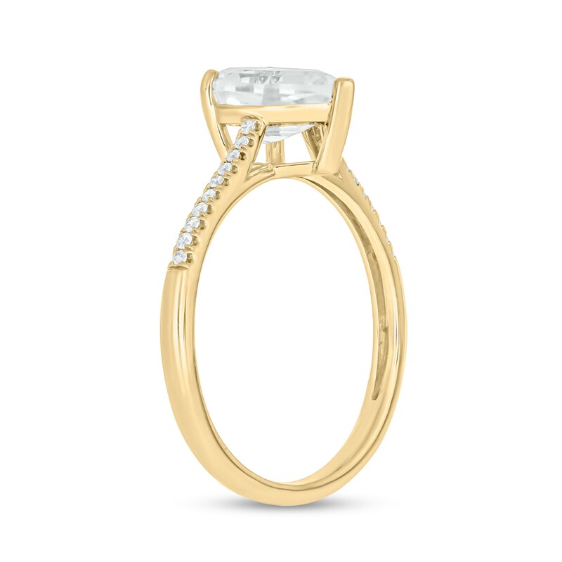 Main Image 2 of Shield-Shaped White Lab-Created Sapphire and 1/10 CT. T.W. Diamond Ring in 10K Gold