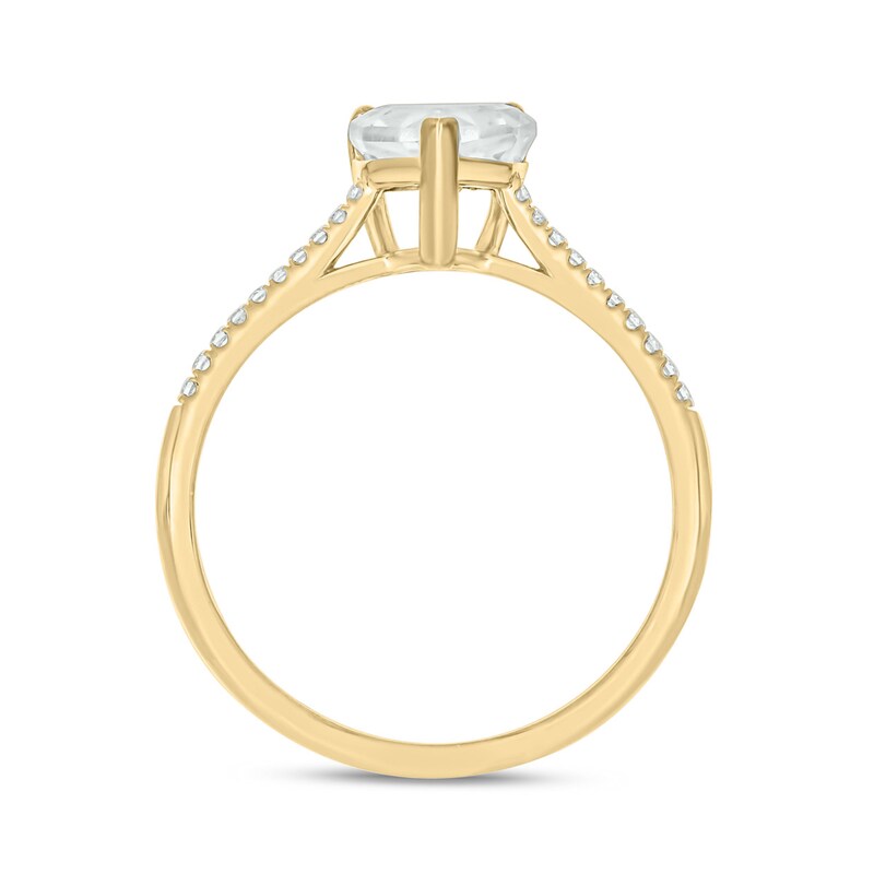 Main Image 3 of Shield-Shaped White Lab-Created Sapphire and 1/10 CT. T.W. Diamond Ring in 10K Gold