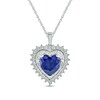 Thumbnail Image 1 of Heart-Shaped Blue Lab-Created Sapphire and 1/5 CT. T.W. Diamond Double Sunburst Frame Pendant in 10K White Gold