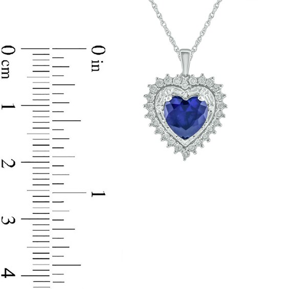 Heart-Shaped Blue Lab-Created Sapphire and 1/5 CT. T.w. Diamond Double Sunburst Frame Pendant in 10K White Gold