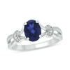 Thumbnail Image 1 of Oval Blue Lab-Created Sapphire and Diamond Accent Collar Split Shank Ring in Sterling Silver