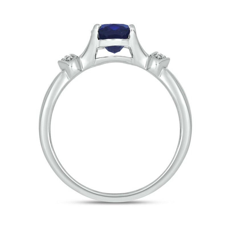 Main Image 3 of Oval Blue Lab-Created Sapphire and Diamond Accent Collar Split Shank Ring in Sterling Silver