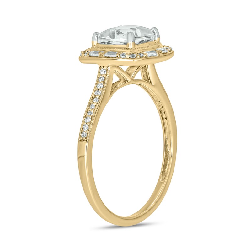 Main Image 2 of Cushion-Cut White Lab-Created Sapphire and 1/5 CT. T.W. Diamond Frame Ring in Sterling Silver with 14K Gold Plate