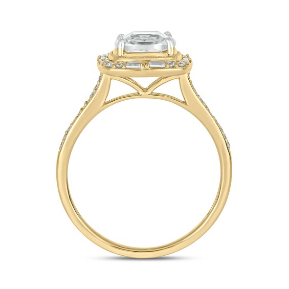Cushion-Cut White Lab-Created Sapphire and 1/5 CT. T.w. Diamond Frame Ring in Sterling Silver with 14K Gold Plate