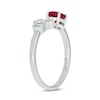 Thumbnail Image 2 of Oval Lab-Created Ruby and 1/6 CT. T.W. Diamond Open Shank Ring in 10K White Gold