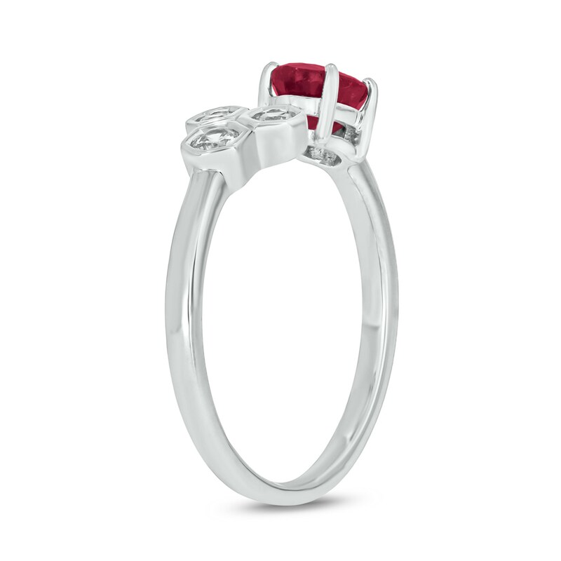 Main Image 2 of Oval Lab-Created Ruby and 1/6 CT. T.W. Diamond Open Shank Ring in 10K White Gold