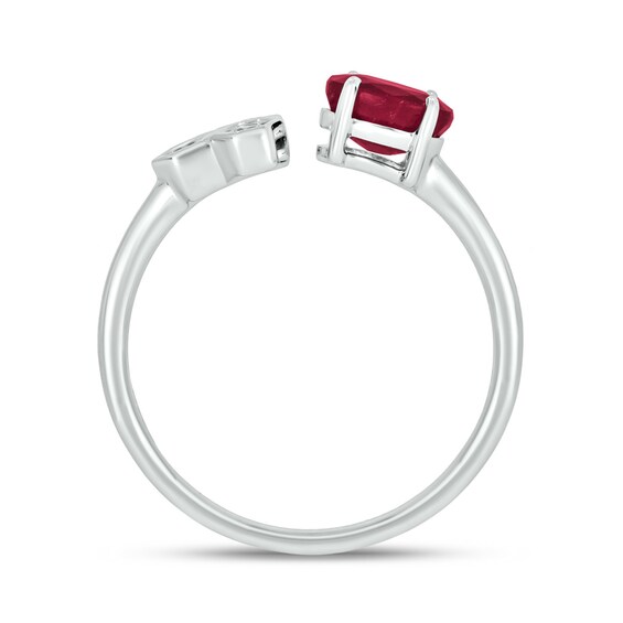 Oval Lab-Created Ruby and 1/6 CT. T.w. Diamond Open Shank Ring in 10K White Gold