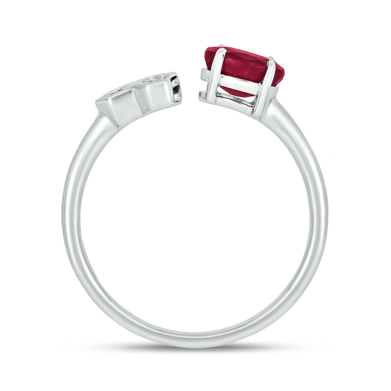Main Image 3 of Oval Lab-Created Ruby and 1/6 CT. T.W. Diamond Open Shank Ring in 10K White Gold