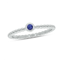 Tanzanite Bezel-Set Solitaire Beaded Stackable Ring in 10K White Gold