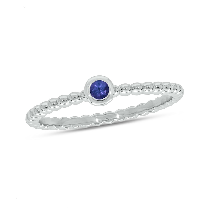 Main Image 1 of Tanzanite Bezel-Set Solitaire Beaded Stackable Ring in 10K White Gold