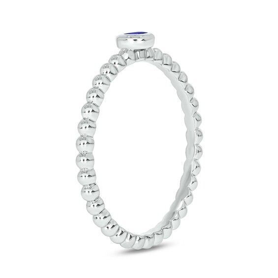 Tanzanite Bezel-Set Solitaire Beaded Stackable Ring in 10K White Gold
