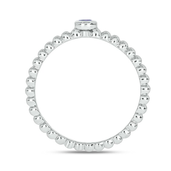 Tanzanite Bezel-Set Solitaire Beaded Stackable Ring in 10K White Gold
