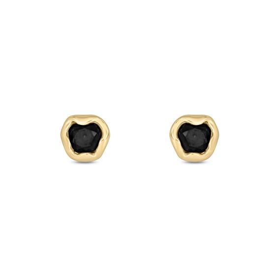 Black Sapphire Bezel-Set Solitaire Stud Earrings in 10K Gold