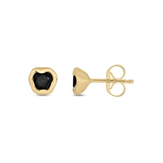 Black Sapphire Bezel-Set Solitaire Stud Earrings in 10K Gold