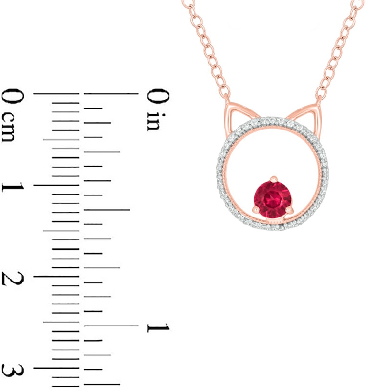Main Image 3 of Lab-Created Ruby and 1/10 CT. T.W. Diamond Cat Necklace in Sterling Silver with 14K Rose Gold Plate