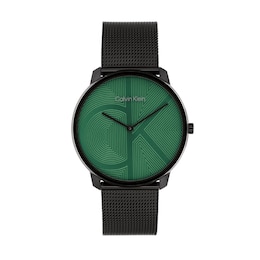 Men’s Calvin Klein Iconic Black IP Mesh Watch with Textured Green Dial (Model: 25300013)