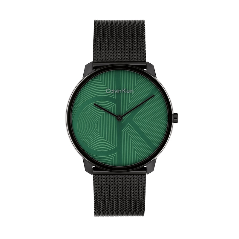 Main Image 1 of Men’s Calvin Klein Iconic Black IP Mesh Watch with Textured Green Dial (Model: 25300013)