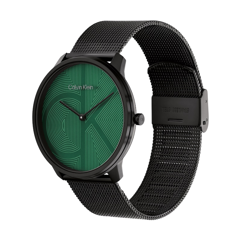 Main Image 2 of Men’s Calvin Klein Iconic Black IP Mesh Watch with Textured Green Dial (Model: 25300013)
