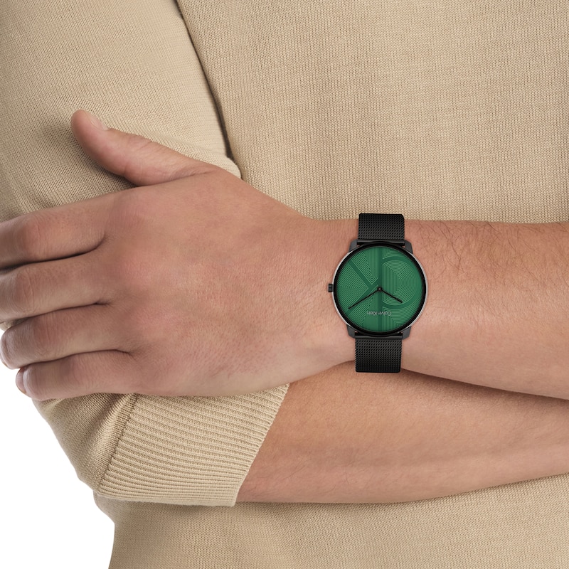 Main Image 4 of Men’s Calvin Klein Iconic Black IP Mesh Watch with Textured Green Dial (Model: 25300013)