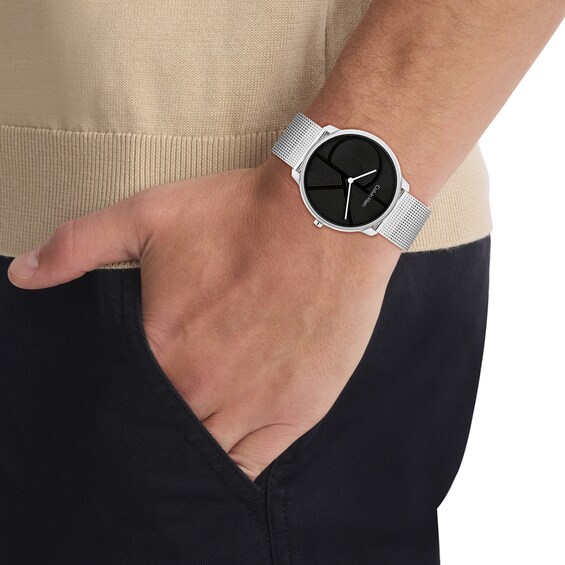 Menâs Calvin Klein Iconic Mesh Watch with Black Dial (Model: 25300012)