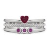 Thumbnail Image 1 of Heart-Shaped Lab-Created Ruby with Pink and White Lab-Created Sapphire Faux Stack Ring in Sterling Silver