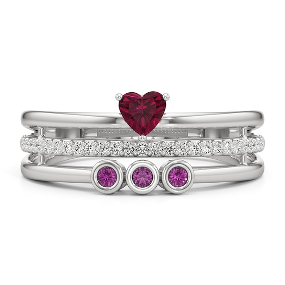 Heart-Shaped Lab-Created Ruby with Pink and White Sapphire Faux Stack Ring Sterling Silver
