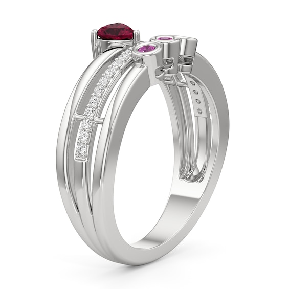 Heart-Shaped Lab-Created Ruby with Pink and White Sapphire Faux Stack Ring Sterling Silver