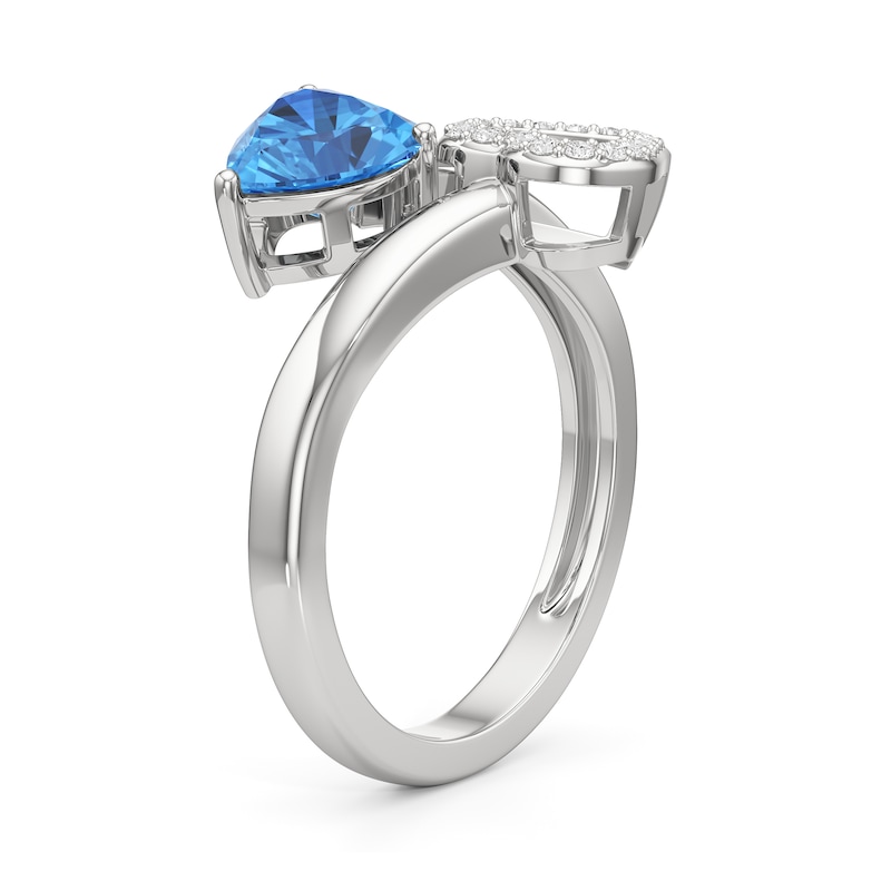 Main Image 2 of 7.0mm Heart-Shaped Swiss Blue Topaz and White Lab-Created Sapphire Bypass Ring in Sterling Silver