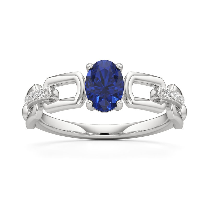Main Image 1 of Oval Blue and White Lab-Created Sapphire Chain Link Ring in Sterling Silver