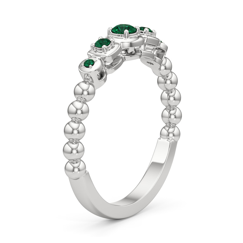 Main Image 2 of Lab-Created Emerald Graduated Five Stone Beaded Ring in Sterling Silver