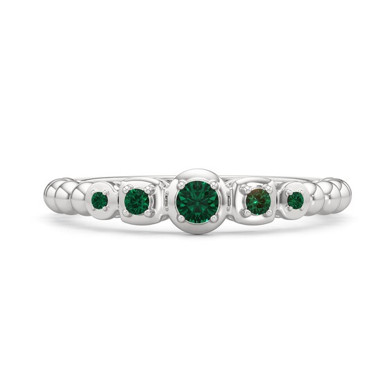 Lab-Created Emerald Graduated Five Stone Beaded Ring in Sterling Silver