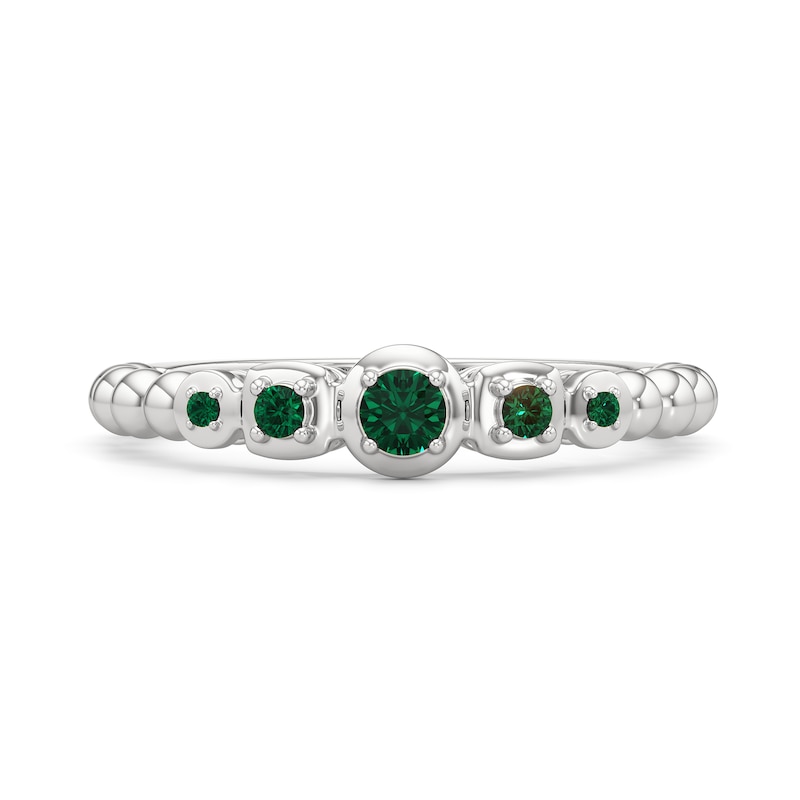 Main Image 3 of Lab-Created Emerald Graduated Five Stone Beaded Ring in Sterling Silver