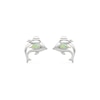 Thumbnail Image 3 of Pear-Shaped Lab-Created Opal and White Lab-Created Sapphire Dolphin Stud Earrings in Sterling Silver