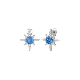 6.0mm Swiss Blue Topaz and White Lab-Created Sapphire North Star Stud Earrings in Sterling Silver