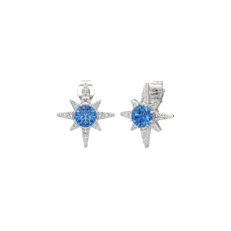 Main Image 1 of 6.0mm Swiss Blue Topaz and White Lab-Created Sapphire North Star Stud Earrings in Sterling Silver