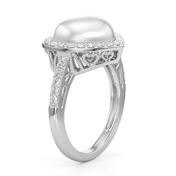 Heart-Shaped Freshwater Cultured Pearl and White Lab-Created Sapphire Frame Ring in Sterling Silver