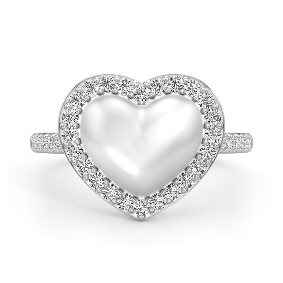 Heart-Shaped Freshwater Cultured Pearl and White Lab-Created Sapphire Frame Ring in Sterling Silver