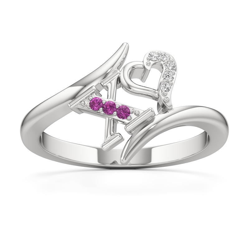 Main Image 1 of Pink and White Lab-Created Sapphire "XO" Bypass Ring in Sterling Silver