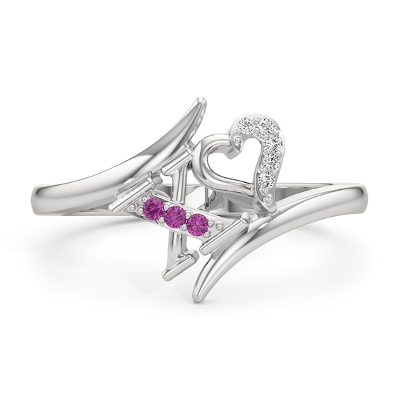 Pink and White Lab-Created Sapphire "Xo" Bypass Ring in Sterling Silver