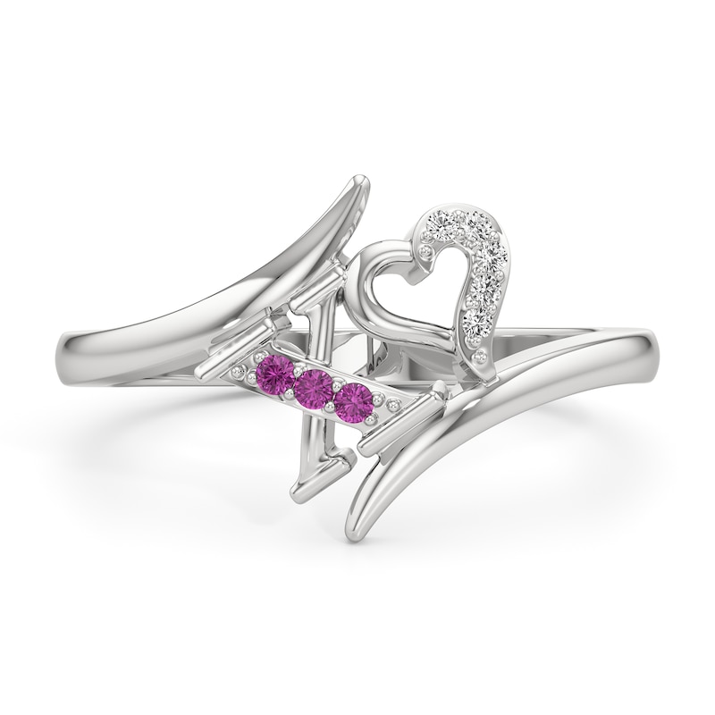 Main Image 2 of Pink and White Lab-Created Sapphire "XO" Bypass Ring in Sterling Silver