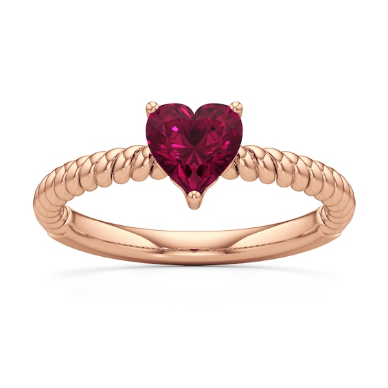 6.0mm Heart-Shaped Lab-Created Ruby Solitaire Ring Sterling Silver with 14K Rose Gold Plate