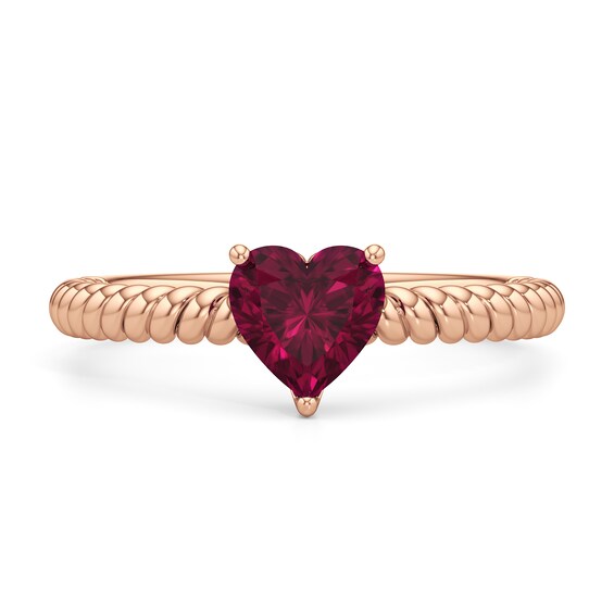 6.0mm Heart-Shaped Lab-Created Ruby Solitaire Ring Sterling Silver with 14K Rose Gold Plate