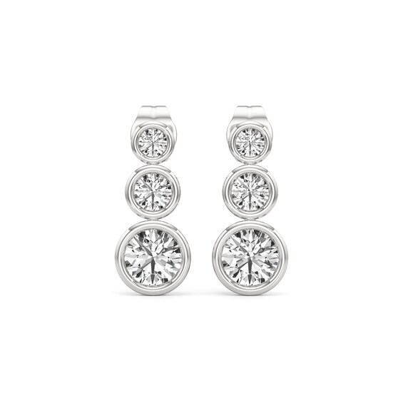 White Lab-Created Sapphire Bezel-Set Graduated Trio Drop Earrings in Sterling Silver