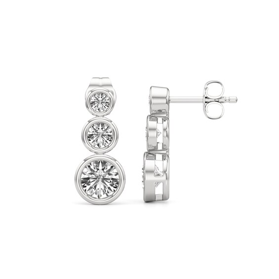 White Lab-Created Sapphire Bezel-Set Graduated Trio Drop Earrings in Sterling Silver