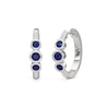 Thumbnail Image 2 of Blue and White Lab-Created Sapphire Bezel-Set Three Stone Hoop Earrings in Sterling Silver