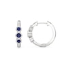 Thumbnail Image 3 of Blue and White Lab-Created Sapphire Bezel-Set Three Stone Hoop Earrings in Sterling Silver