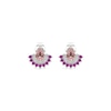 Thumbnail Image 3 of Pear-Shaped Pink Quartz with Pink and White Lab-Created Sapphire Fan Stud Earrings in Sterling Silver