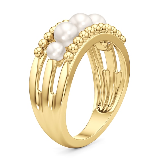 3.0-4.0mm Button Freshwater Cultured Pearl Beaded Border Ring in Sterling Silver with 24K Gold Plate