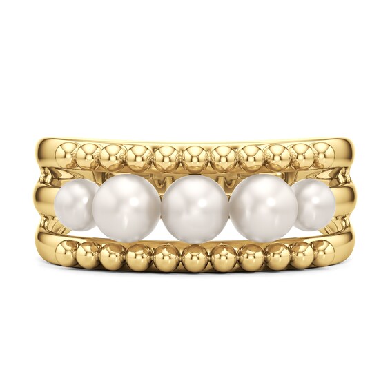 3.0-4.0mm Button Freshwater Cultured Pearl Beaded Border Ring in Sterling Silver with 24K Gold Plate
